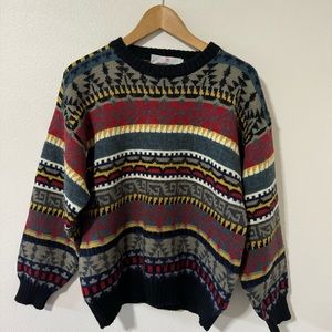 Vintage 90s Obermeyer Denali Multicolor Fair Isle Nordic Ski Crew Sweater-Small